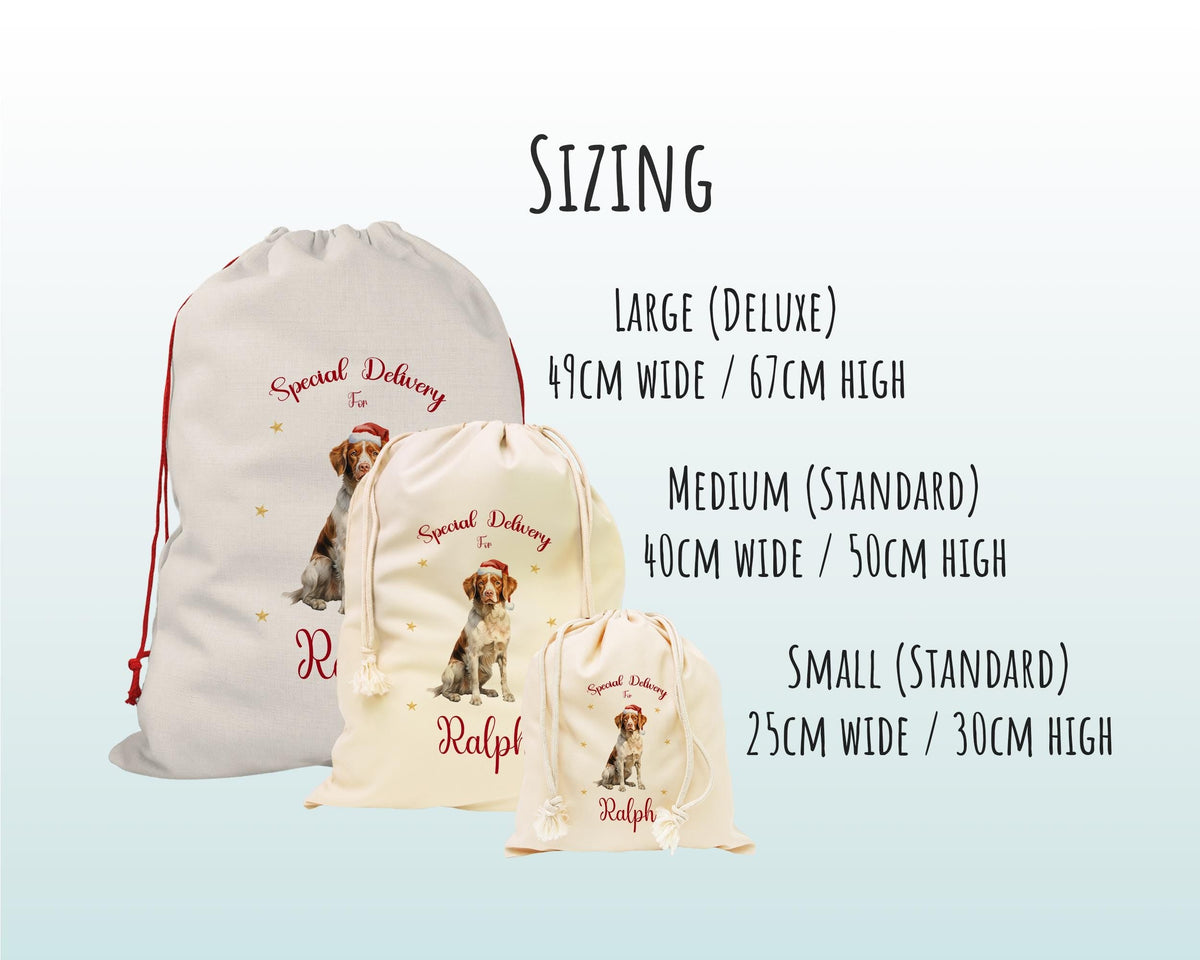 Personalised Brittany Spaniel Large Christmas Sack - Red Drawstring Bag for Xmas Presents - Christmas Eve Bag Box Decoration for Dogs XS080