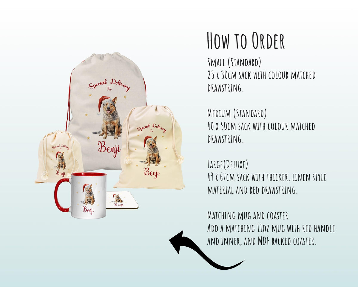 Personalised Australian Cattle Dog Large Christmas Sack Red Drawstring Bag for Xmas Presents Christmas Eve Bag Box Decoration for Dogs XS071