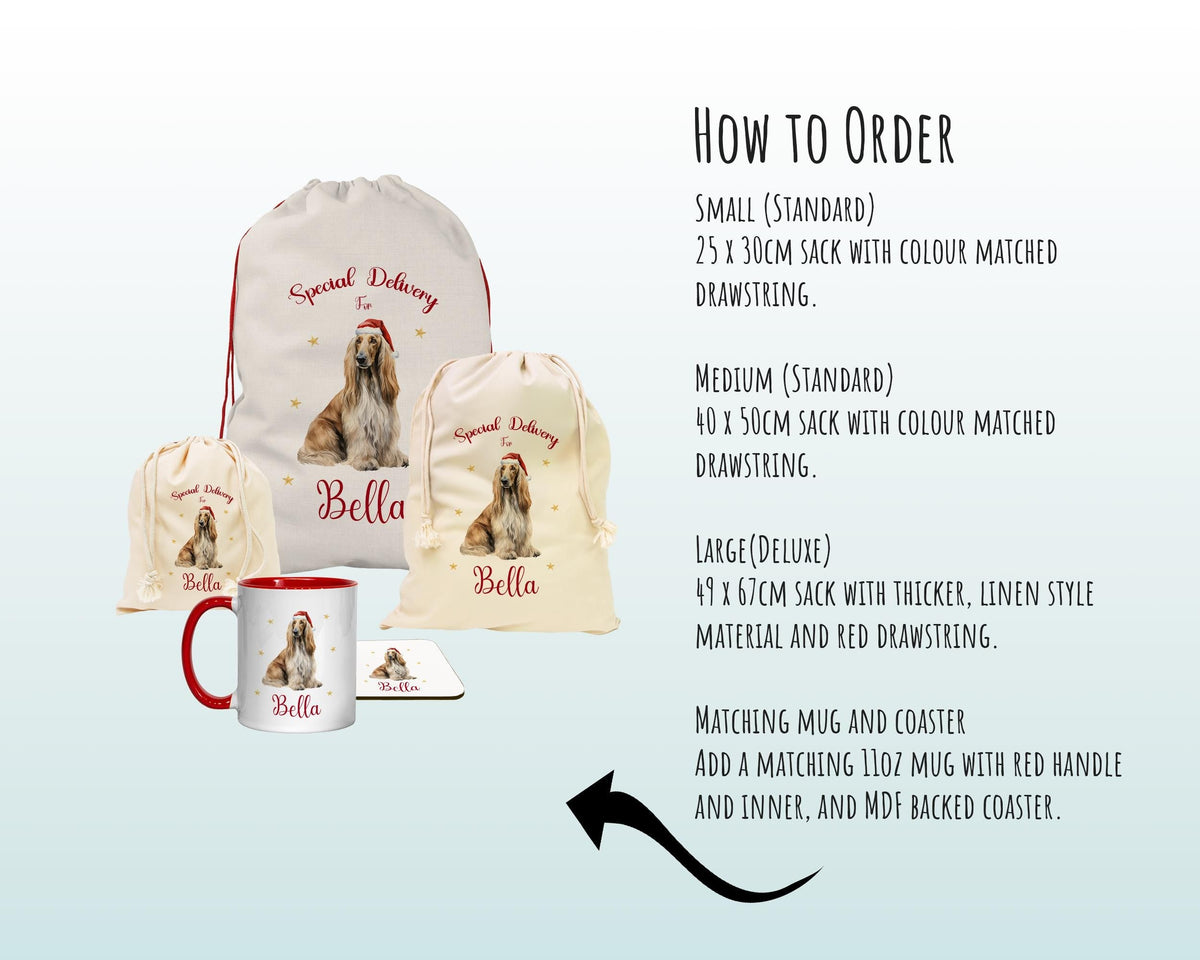 Personalised Afghan Hound Large Christmas Sack - Red Drawstring Bag for Xmas Presents - Christmas Eve Bag Box Decoration for Dogs XS065