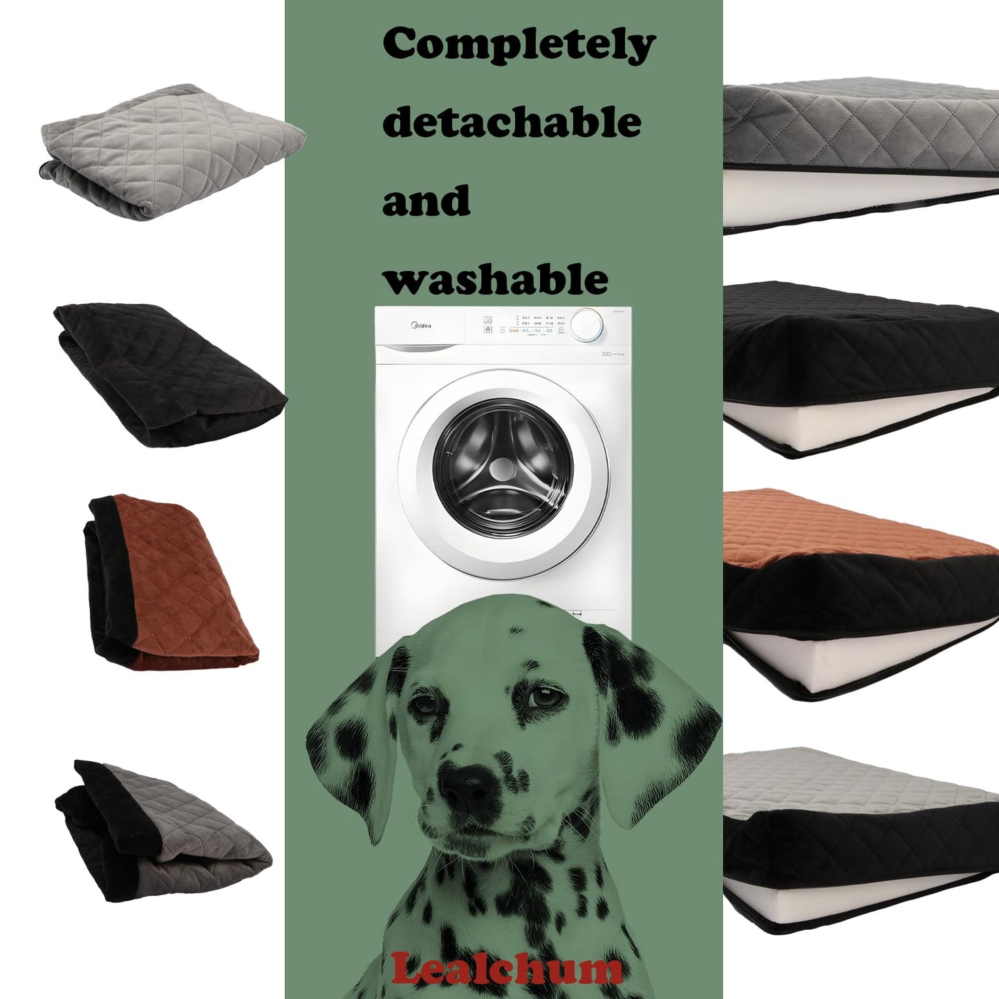 Lealchum Dog Car Seat Up to 55lb | 2 Clip-On Leashes, Detachable & Washable Bed for 2 Small Dogs (Black/Grey)