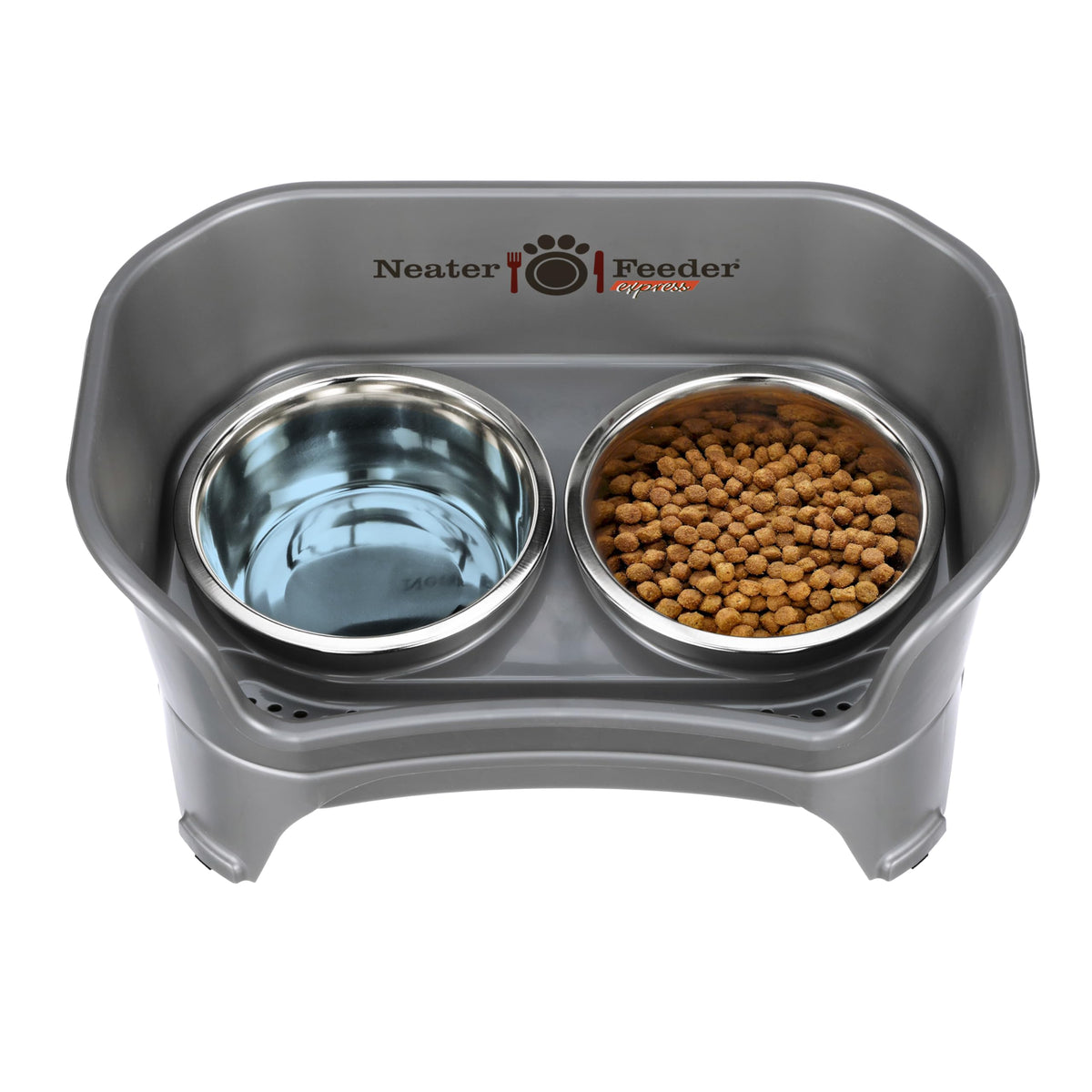 Neater Feeder Express Mess-Proof Elevated Dog Bowls for Medium to Large Dogs | Stainless Steel Bowls, Grey