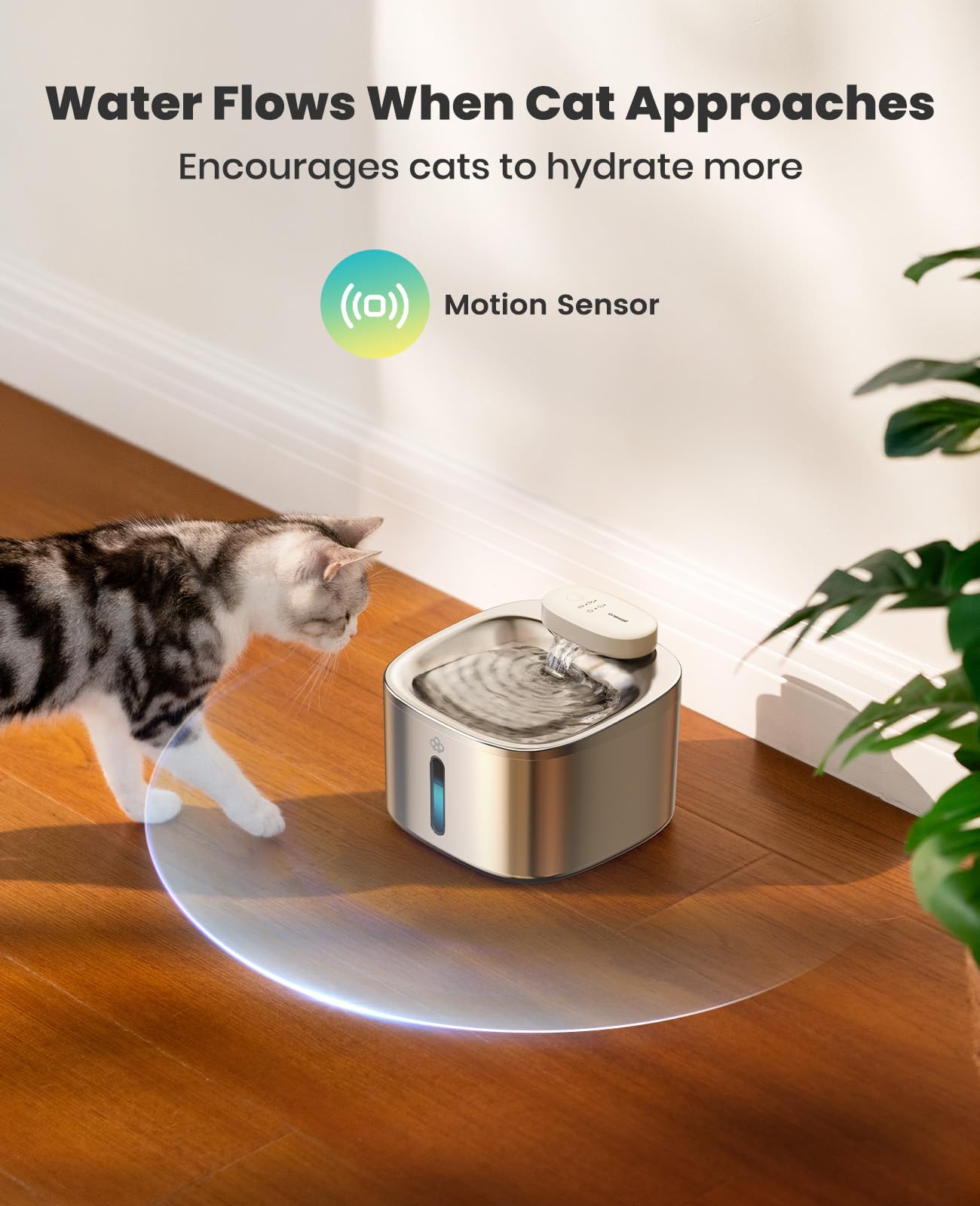 oneisall Wireless Cat Water Fountain 3.5L – Cordless, Battery-Operated Stainless Steel Pet Fountain
