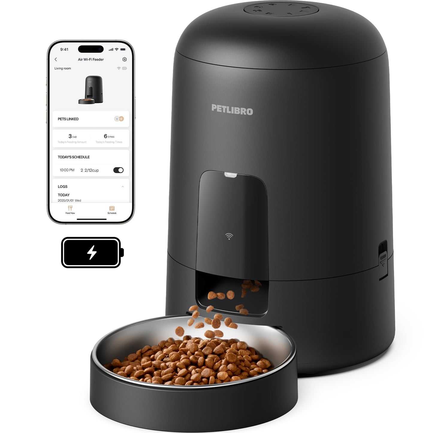 PETLIBRO Air Automatic Cat Feeder 2L – Wi‑Fi Timed, Battery-Operated