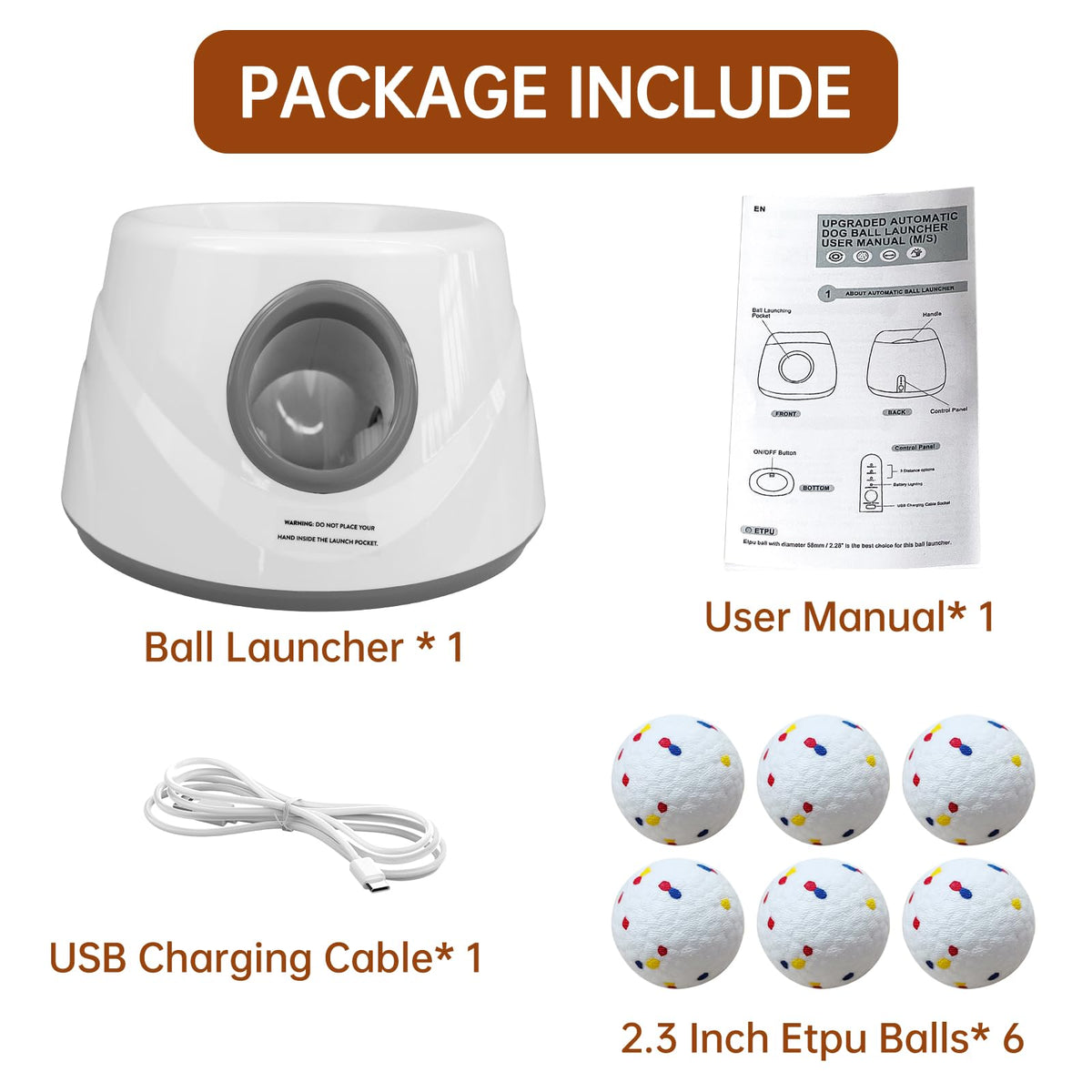 ZAPELL Gary Automatic Ball Launcher for Dogs — 20-45 ft, USB Rechargeable, 6 ETPU Balls